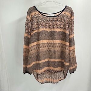 Perch. by Blue Pepper Size 1X Tan and Black Print Semi Sheer Pullover Top